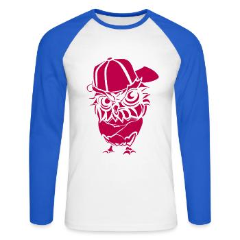Hip Hopper Eule - Unisex Baseballshirt langarm - Weiß/Royalblau - Vorne - Nik (191cm)