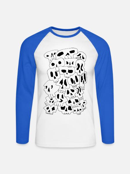 Skulls (Black Outlines) - Unisex Baseballshirt langarm - Weiß/Royalblau