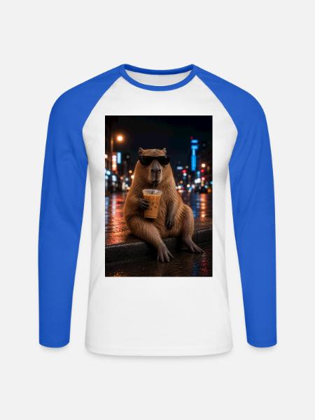 Urban Coffee Capybara - Unisex Baseballshirt langarm - Weiß/Royalblau