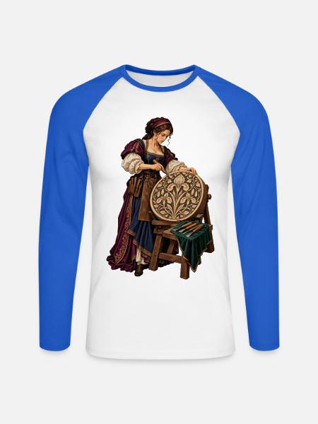 Mittelalterliches Schildornament - Unisex Baseballshirt langarm - Weiß/Royalblau