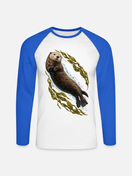 Seeotter dreht sich durch den Seetang - Unisex Baseballshirt langarm - Weiß/Royalblau