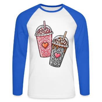 Coffee Hearts – Pink & Orange Iced Coffee - Unisex Baseballshirt langarm - Weiß/Royalblau - Vorne - Nik (191cm)
