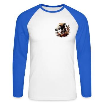 Tête de lévrier Chapelet d’automne - T-shirt baseball manches longues Homme - blanc/bleu royal - Devant - Nik (191cm)