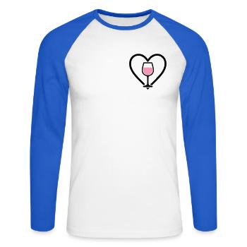 Cœur + Vin Rosé – Rosé Lover - T-shirt baseball manches longues Homme - blanc/bleu royal - Devant - Nik (191cm)