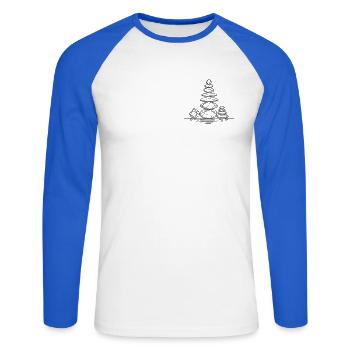 Art de l’équilibre – Tour de pierre Zen géométrique - T-shirt baseball manches longues Homme - blanc/bleu royal - Devant - Nik (191cm)