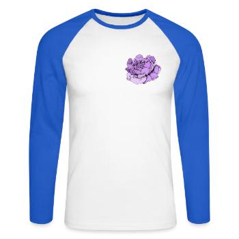 Purple Peony Line Art - Unisex Long Sleeve Baseball T-Shirt - white/royal blue - Front - Nik (191cm)