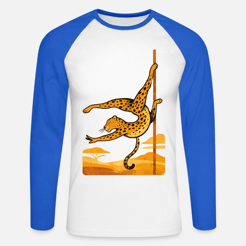 Pole Dance Leopardin Poledancerin Geschenk - Unisex Baseballshirt langarm - Weiß/Royalblau
