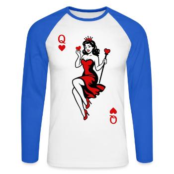 Heart Queen in Red - Unisex Long Sleeve Baseball T-Shirt - white/royal blue - Front - Nik (191cm)