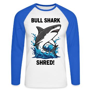 Bulldog Shark Shred Shark Sea Bull - Unisex Long Sleeve Baseball T-Shirt - white/royal blue - Front - Nik (191cm)