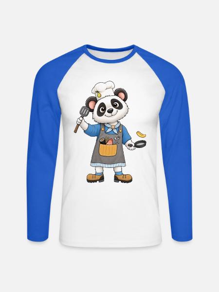 Lustiger Panda Koch mit Kochmütze - Unisex Baseballshirt langarm - Weiß/Royalblau