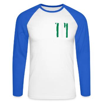 Nigeria Flagge - Unisex Baseballshirt langarm - Weiß/Royalblau - Vorne - Nik (191cm)