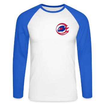 Motorsport  - Unisex Baseballshirt langarm - Weiß/Royalblau - Vorne - Nik (191cm)