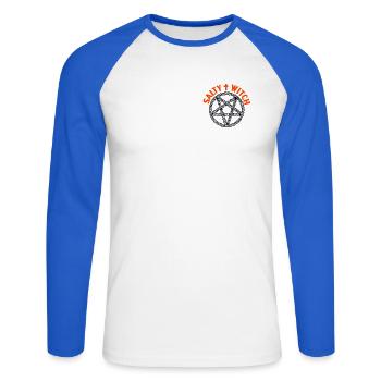 Salty Witch Pentagram Chain Design Goth Girl - Unisex Baseballshirt langarm - Weiß/Royalblau - Vorne - Nik (191cm)
