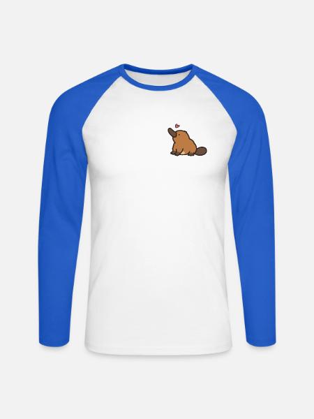Süßer Schnabeltier-Doodle - Unisex Baseballshirt langarm - Weiß/Royalblau