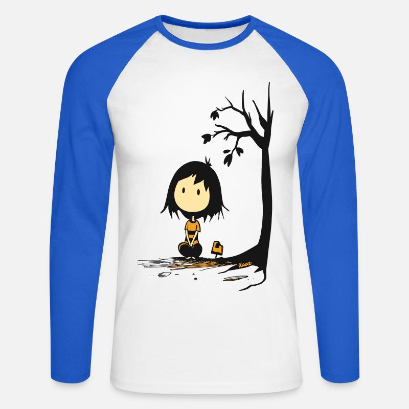 Wunderliches Mädchen unter sternenlosem Baum - Unisex Baseballshirt langarm - Weiß/Royalblau