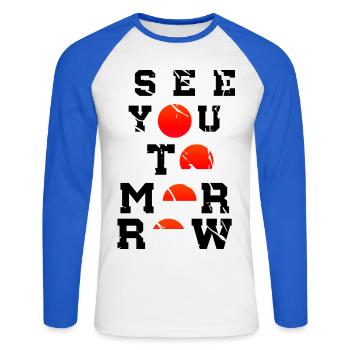 See You Tomorrow Inspiration Art Japon - T-shirt baseball manches longues Homme - blanc/bleu royal - Devant - Nik (191cm)