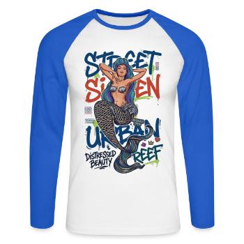 Street Siren Urban Mermaid Graffiti Streetwear Art - Unisex Long Sleeve Baseball T-Shirt - white/royal blue - Front - Nik (191cm)