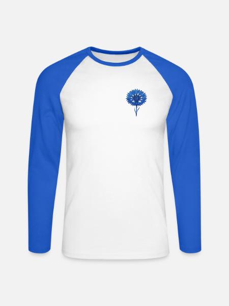 Blaue Blume - Unisex Baseballshirt langarm - Weiß/Royalblau