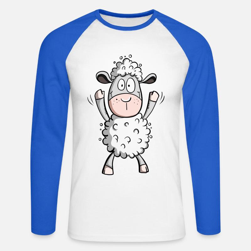 Happy Schaf I Schäfchen Lamm Geschenk Kinder - Unisex Baseballshirt langarm - Weiß/Royalblau