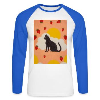 Silhouette einer Wolkenkatze in der Erdbeersonne - Unisex Baseballshirt langarm - Weiß/Royalblau - Vorne - Nik (191cm)