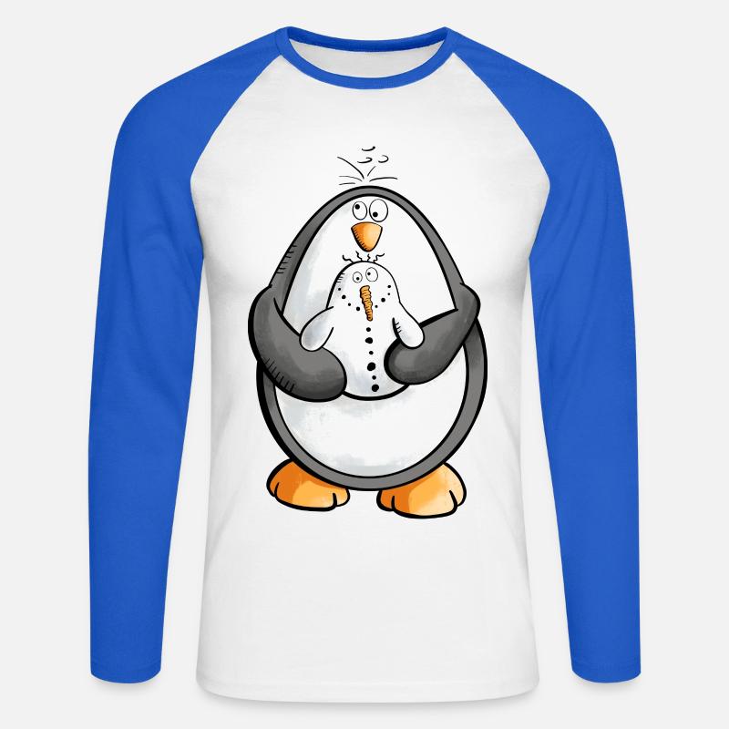Pinguin und Schneemann sind beste Freunde - Unisex Baseballshirt langarm - Weiß/Royalblau