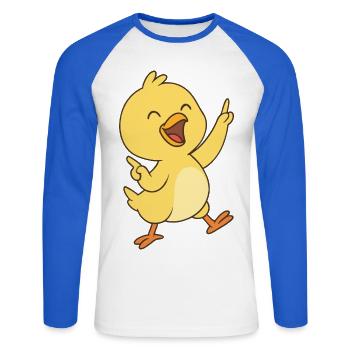 Happy Küken Dance - Unisex Baseballshirt langarm - Weiß/Royalblau - Vorne - Nik (191cm)