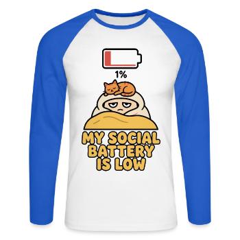 My Social Battery Is Low Katze - Unisex Baseballshirt langarm - Weiß/Royalblau - Vorne - Nik (191cm)