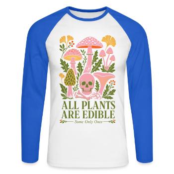 All Plants Are Edible Organic Gardening - Unisex Long Sleeve Baseball T-Shirt - white/royal blue - Front - Nik (191cm)