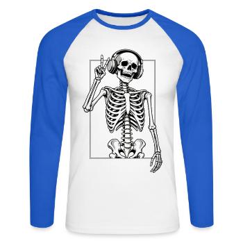 Skelett mit Kopfhörern - Unisex Baseballshirt langarm - Weiß/Royalblau - Vorne - Nik (191cm)