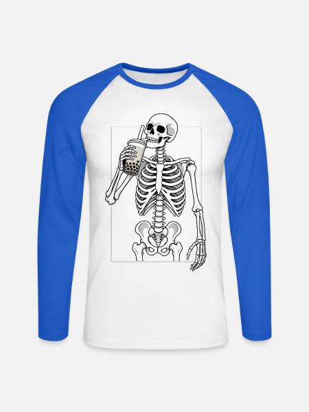 Bubble Tea Pause mit Skelett - Unisex Baseballshirt langarm - Weiß/Royalblau