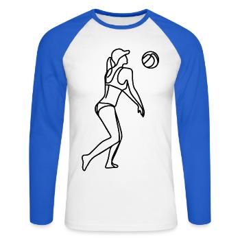 Joueuse de beach-volley filles - T-shirt baseball manches longues Homme - blanc/bleu royal - Devant - Nik (191cm)