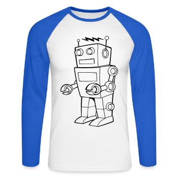 Robot Vintage Croquis Design - T-shirt baseball manches longues Homme - blanc/bleu royal - Devant - Nik (191cm)