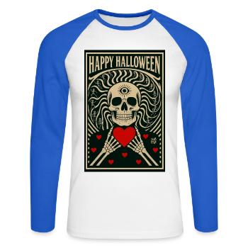 la_mort_vous_va_si_bien - Unisex Long Sleeve Baseball T-Shirt - white/royal blue - Front - Nik (191cm)