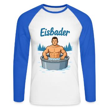 Eisbader Muskelmann im Eisbad - Unisex Baseballshirt langarm - Weiß/Royalblau - Vorne - Nik (191cm)