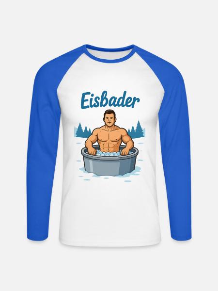Eisbader Muskelmann im Eisbad - Unisex Long Sleeve Baseball T-Shirt - white/royal blue