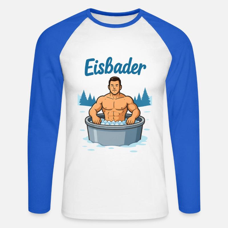 Eisbader Muskelmann im Eisbad - Unisex Long Sleeve Baseball T-Shirt - white/royal blue