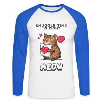 Snuggle Time Is Right Meow Katze Kuscheln Geschenk - Unisex Baseballshirt langarm - Weiß/Royalblau - Vorne - Nik (191cm)