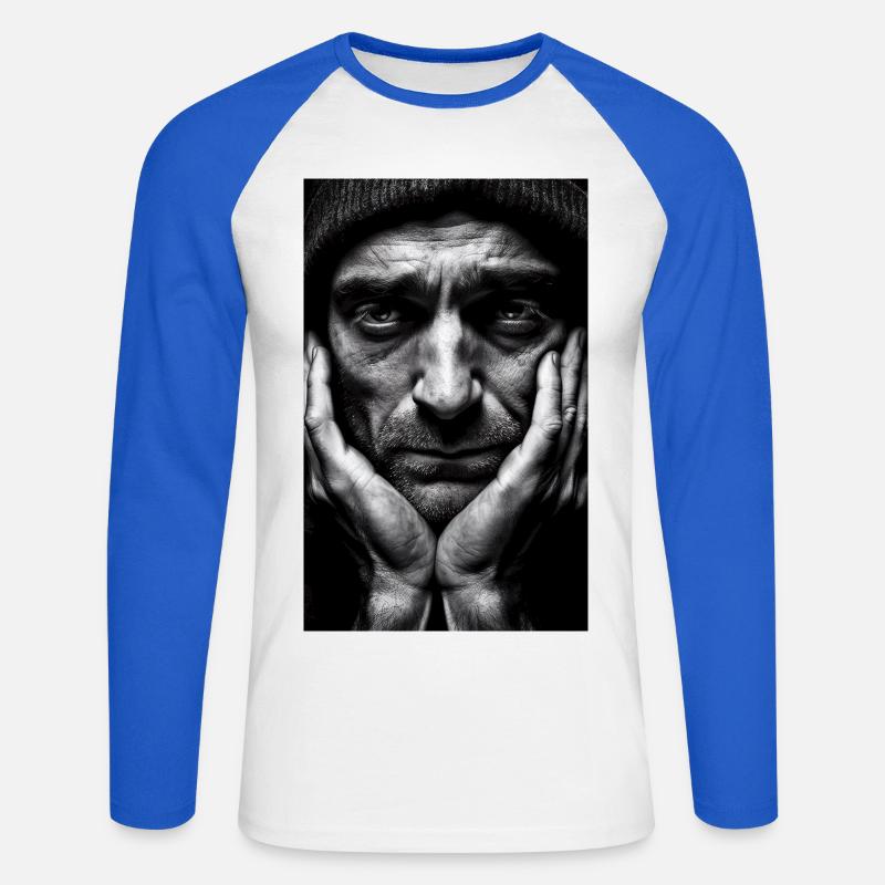 Thinking Guy - Unisex Baseballshirt langarm - Weiß/Royalblau