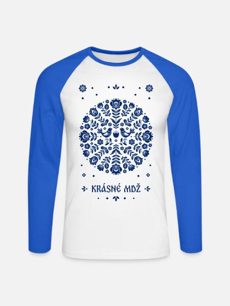 Krasne MDZ Folk Art Blau - Unisex Baseballshirt langarm - Weiß/Royalblau