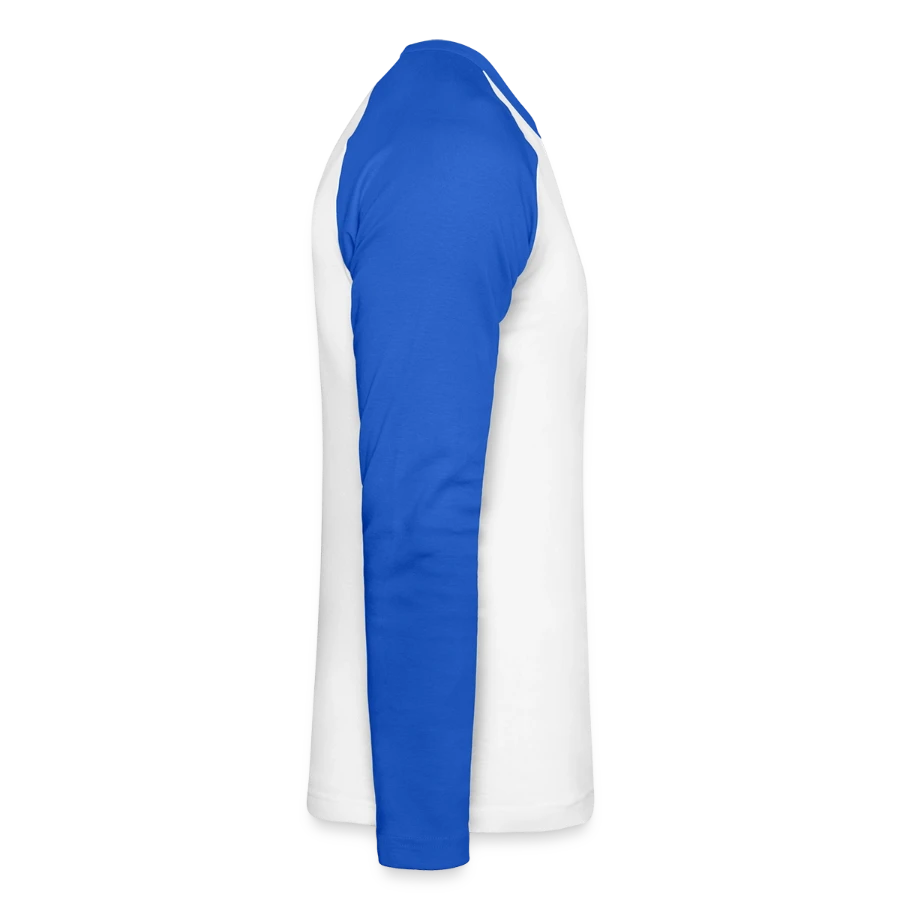 Zurich badge on a unisex long sleeve baseball t-shirt, white/royal blue, right
