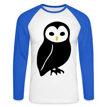 Hibou - T-shirt baseball manches longues Homme - blanc/bleu royal - Devant - Nik (191cm)