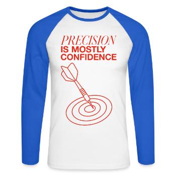 Darts – Precision Is Mostly Confidence - Unisex Baseballshirt langarm - Weiß/Royalblau - Vorne - Nik (191cm)