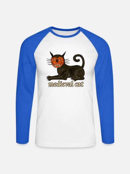 Mittelalterliche Katze - Unisex Baseballshirt langarm - Weiß/Royalblau