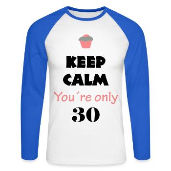 geburtstag 30 - Unisex Baseballshirt langarm - Weiß/Royalblau - Vorne - Nik (191cm)