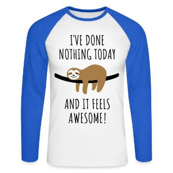 Faultier Spruch Nichts getan Geschenk - Unisex Baseballshirt langarm - Weiß/Royalblau - Vorne - Nik (191cm)