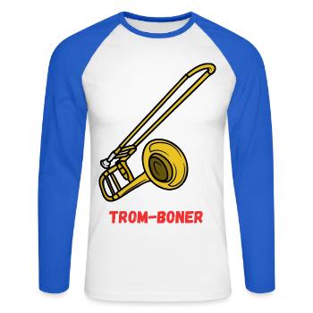 Trom-boner - Unisex Long Sleeve Baseball T-Shirt - white/royal blue - Front - Nik (191cm)