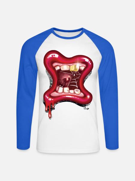 Grusel Schlund - Unisex Baseballshirt langarm - Weiß/Royalblau