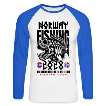 Pêche en Norvège 2028 - T-shirt baseball manches longues Homme - blanc/bleu royal - Devant - Nik (191cm)