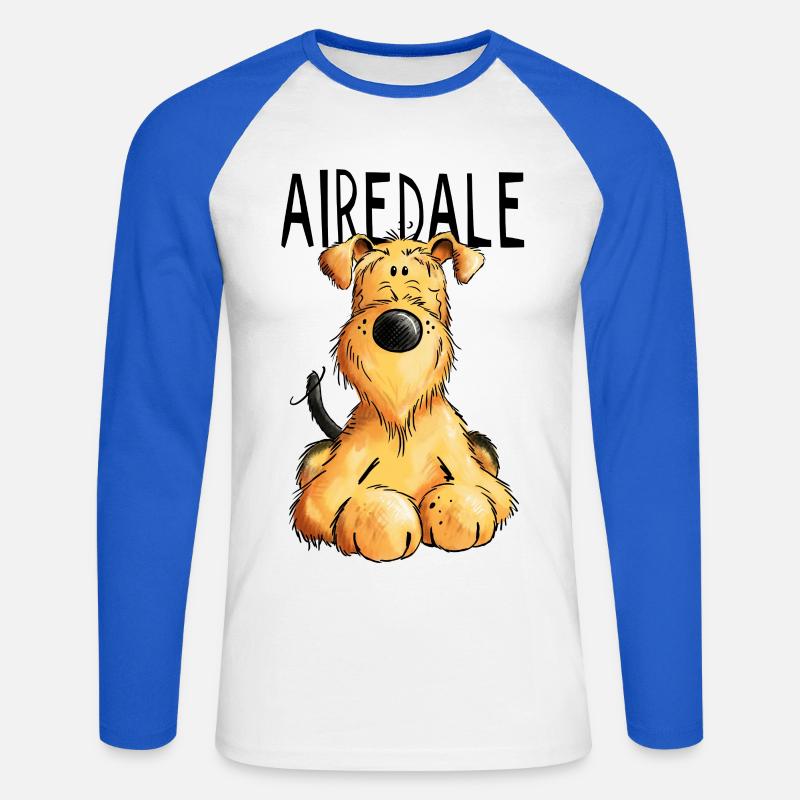 Witziger Airedale Terrier - Hund - Geschenk - Unisex Baseballshirt langarm - Weiß/Royalblau