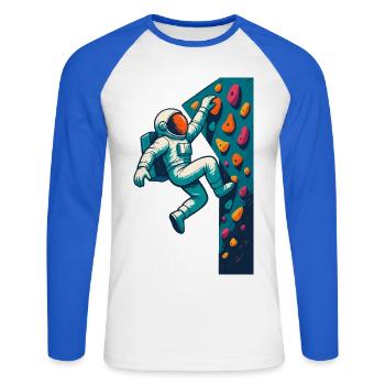 Bouldering Astronaut Hovering Easy Climbing Gesche - Unisex Long Sleeve Baseball T-Shirt - white/royal blue - Front - Nik (191cm)